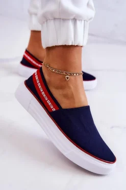 Damskie Tenisówki Slip On Big Star JJ276009 Granatowo-Czerwone
