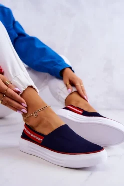 Damskie Tenisówki Slip On Big Star JJ276009 Granatowo-Czerwone