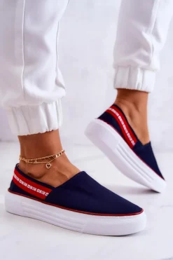 Damskie Tenisówki Slip On Big Star JJ276009 Granatowo-Czerwone