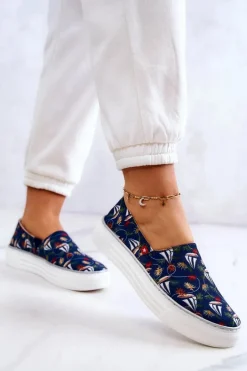 Damskie Tenisówki Slip On Memory Foam Big Star JJ276016 Granatowe