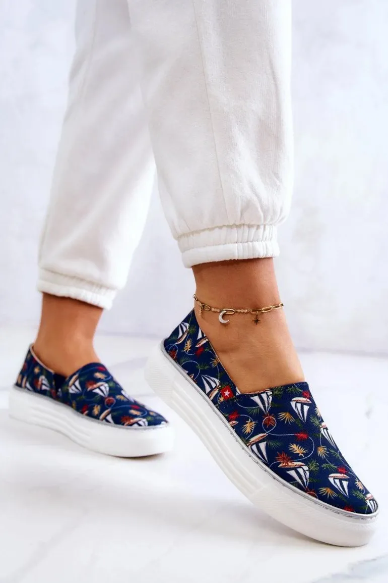 Damskie Tenisówki Slip On Memory Foam Big Star JJ276016 Granatowe