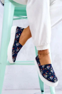 Damskie Tenisówki Slip On Memory Foam Big Star JJ276016 Granatowe