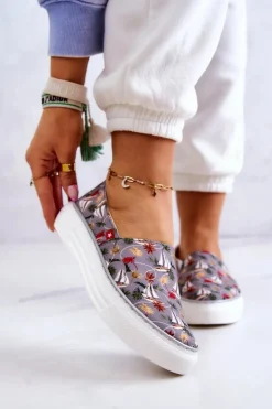 Damskie Tenisówki Slip On Memory Foam Big Star JJ276015 Szare