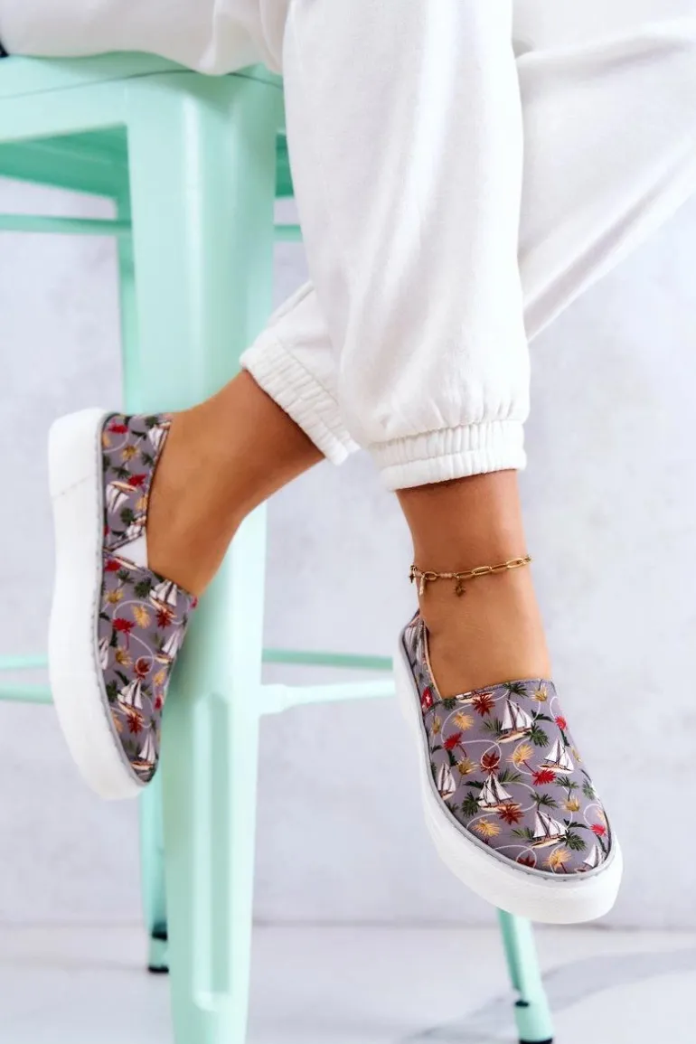 Damskie Tenisówki Slip On Memory Foam Big Star JJ276015 Szare