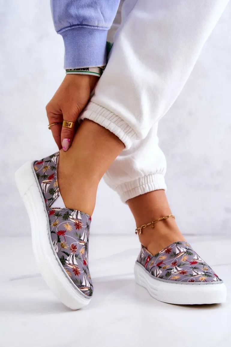 Damskie Tenisówki Slip On Memory Foam Big Star JJ276015 Szare