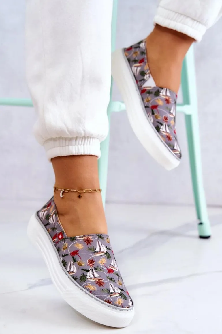 Damskie Tenisówki Slip On Memory Foam Big Star JJ276015 Szare