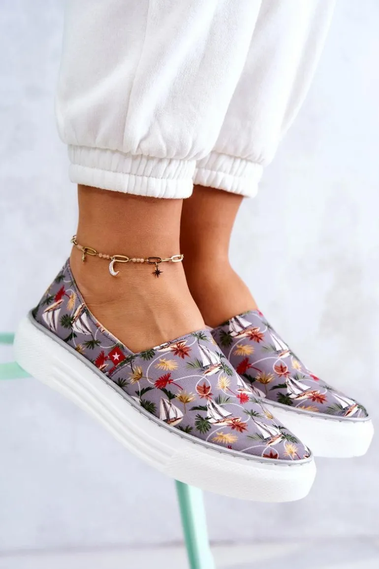 Damskie Tenisówki Slip On Memory Foam Big Star JJ276015 Szare