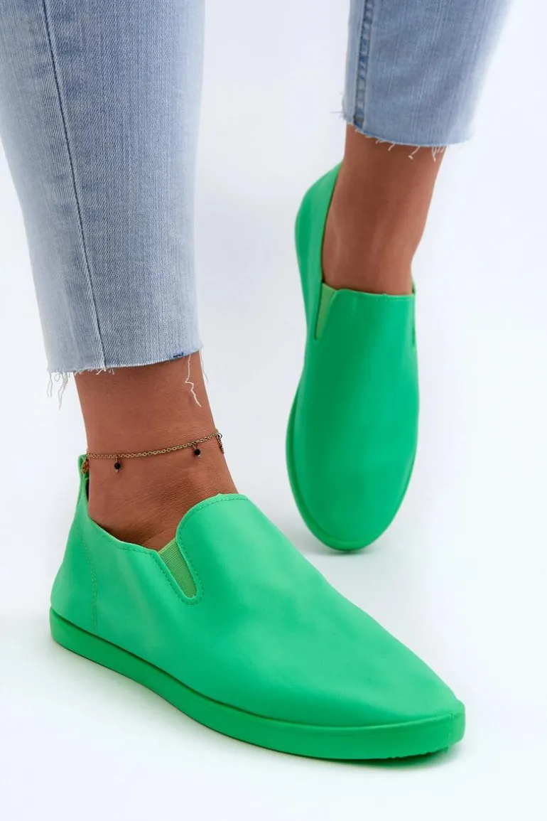 Damskie Tenisówki Trampki Slip-On Zielone Lovinia