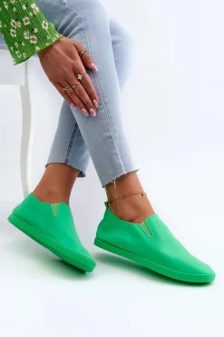 Damskie Tenisówki Trampki Slip-On Zielone Lovinia
