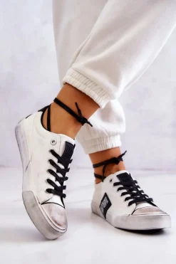 Damskie Tenisówki Trampki BIG STAR JJ274350 Biało-Czarne