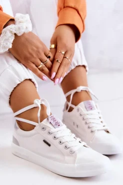 Damskie Tenisówki Wiązane Cross Jeans JJ2R4038C Białe
