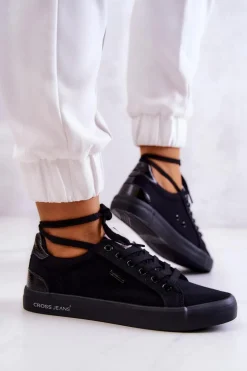 Damskie Tenisówki Wiązane Cross Jeans JJ2R4039C Czarne