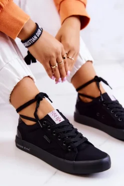 Damskie Tenisówki Wiązane Cross Jeans JJ2R4039C Czarne