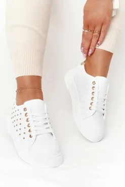 Damskie Tenisówki Z Pikowaniem Biało-Złote Fondness