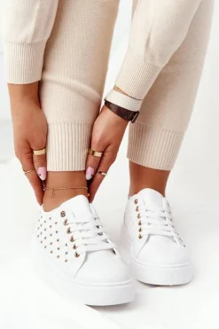 Damskie Tenisówki Z Pikowaniem Biało-Złote Fondness