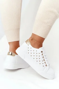 Damskie Tenisówki Z Pikowaniem Biało-Złote Fondness