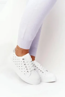 Damskie Tenisówki Z Pikowaniem Biało-Srebrne Fondness