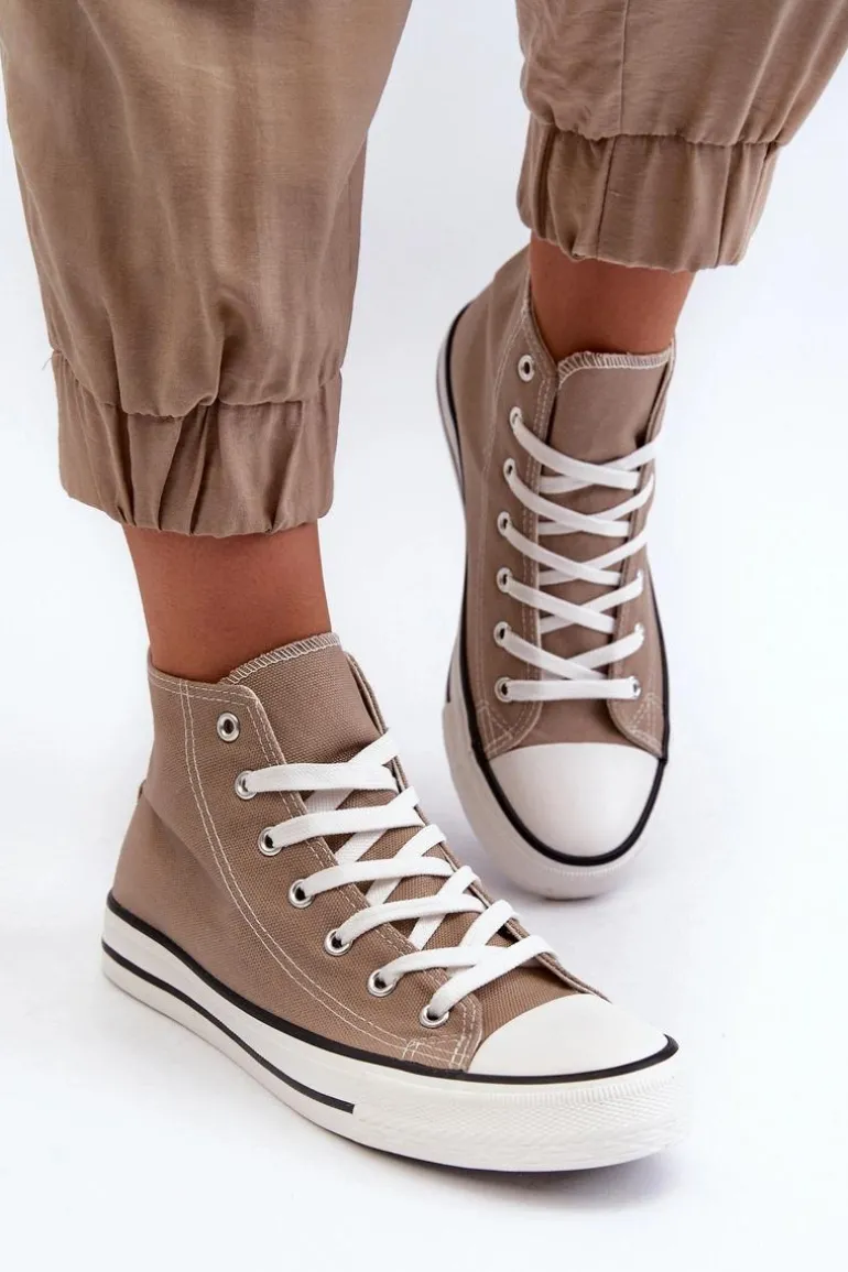 Damskie Trampki Klasyczne Wysokie Beżowe Remos