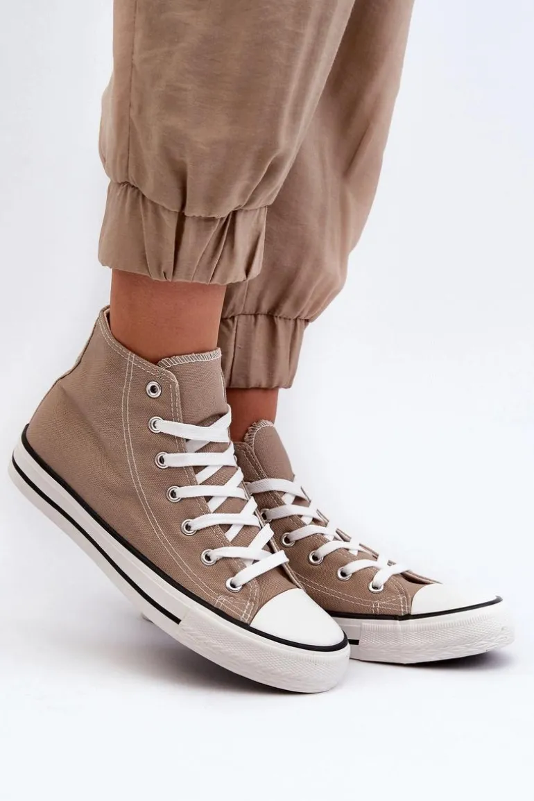 Damskie Trampki Klasyczne Wysokie Beżowe Remos