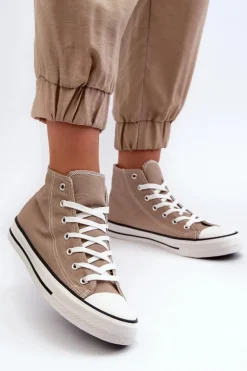 Damskie Trampki Klasyczne Wysokie Beżowe Remos