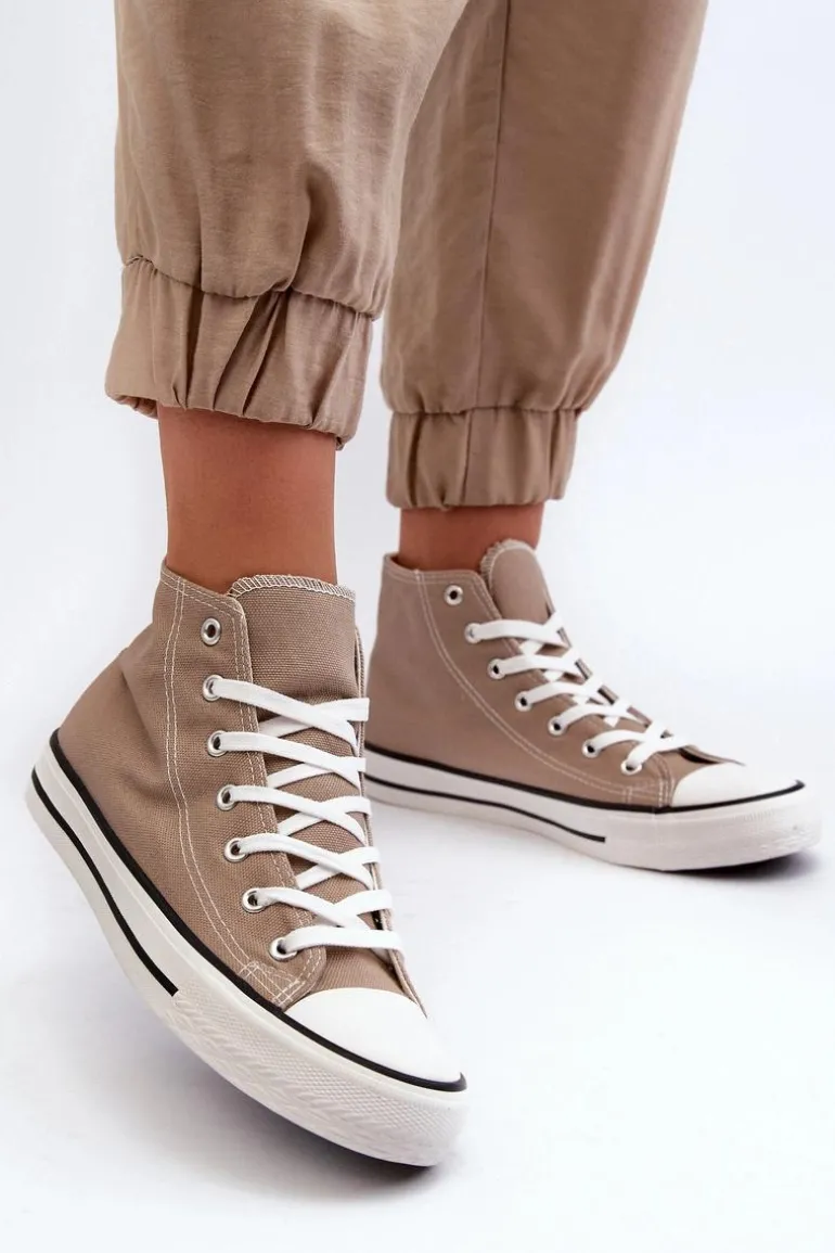 Damskie Trampki Klasyczne Wysokie Beżowe Remos