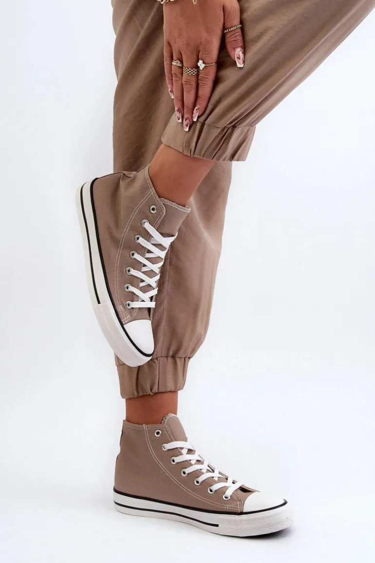 Damskie Trampki Klasyczne Wysokie Beżowe Remos