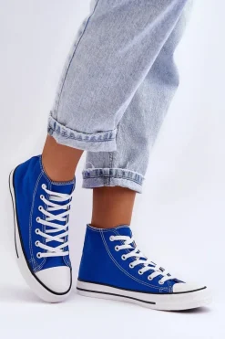 Damskie Trampki Klasyczne Wysokie Niebieskie Remos