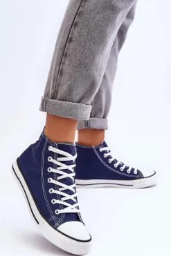 Damskie Trampki Klasyczne Wysokie Granatowe Remos
