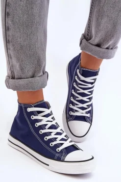 Damskie Trampki Klasyczne Wysokie Granatowe Remos