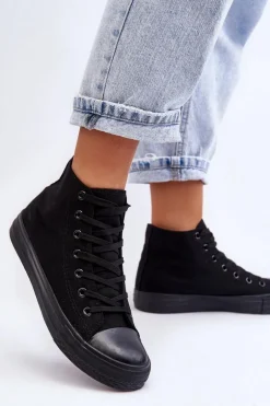 Damskie Trampki Klasyczne Wysokie Czarne Remos