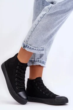 Damskie Trampki Klasyczne Wysokie Czarne Remos