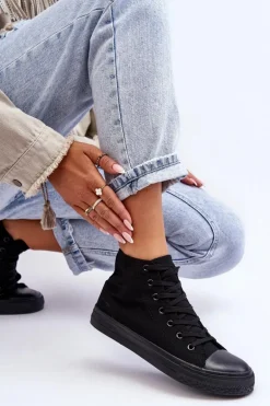 Damskie Trampki Klasyczne Wysokie Czarne Remos