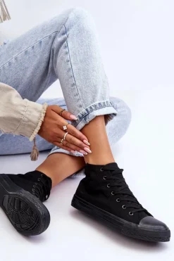 Damskie Trampki Klasyczne Wysokie Czarne Remos