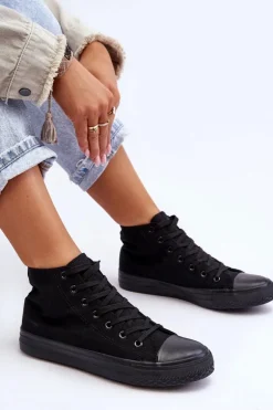Damskie Trampki Klasyczne Wysokie Czarne Remos