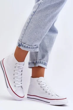 Damskie Trampki Klasyczne Wysokie Białe Remos