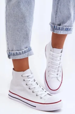 Damskie Trampki Klasyczne Wysokie Białe Remos