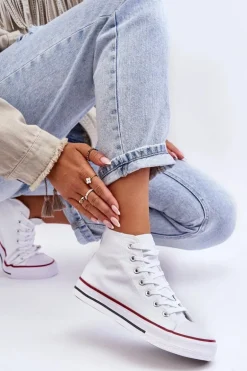 Damskie Trampki Klasyczne Wysokie Białe Remos