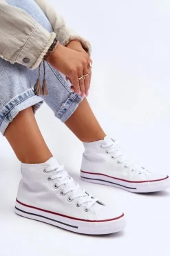 Damskie Trampki Klasyczne Wysokie Białe Remos