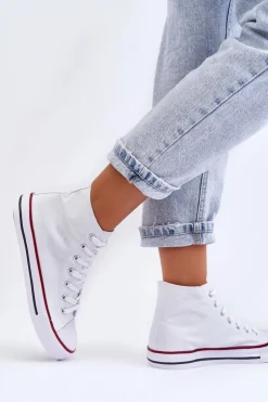 Damskie Trampki Klasyczne Wysokie Białe Remos
