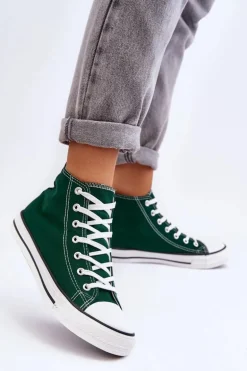 Damskie Trampki Klasyczne Wysokie Zielone Remos