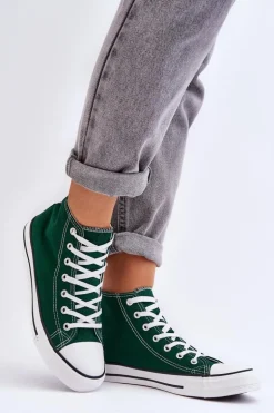 Damskie Trampki Klasyczne Wysokie Zielone Remos