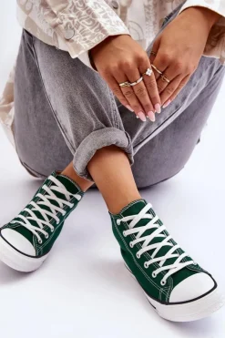 Damskie Trampki Klasyczne Wysokie Zielone Remos