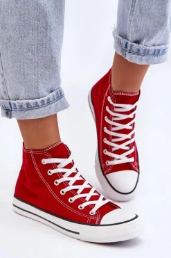 Damskie Trampki Klasyczne Wysokie Czerwone Remos