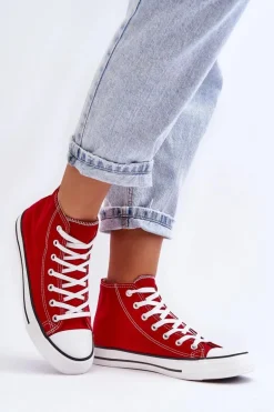 Damskie Trampki Klasyczne Wysokie Czerwone Remos