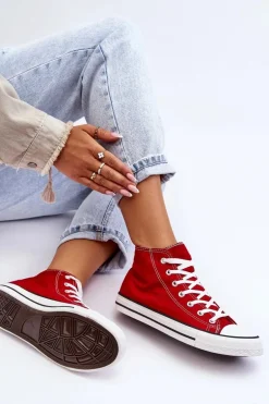 Damskie Trampki Klasyczne Wysokie Czerwone Remos