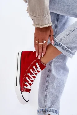 Damskie Trampki Klasyczne Wysokie Czerwone Remos