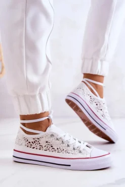 Damskie Trampki Koronkowe Białe Venture