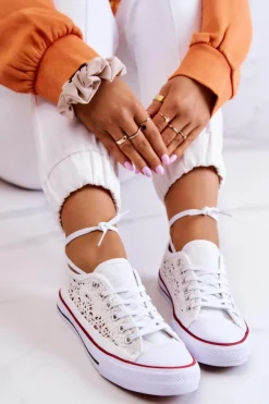 Damskie Trampki Koronkowe Białe Venture