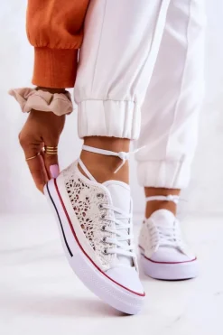 Damskie Trampki Koronkowe Białe Venture
