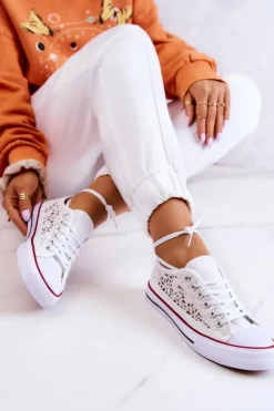 Damskie Trampki Koronkowe Białe Venture